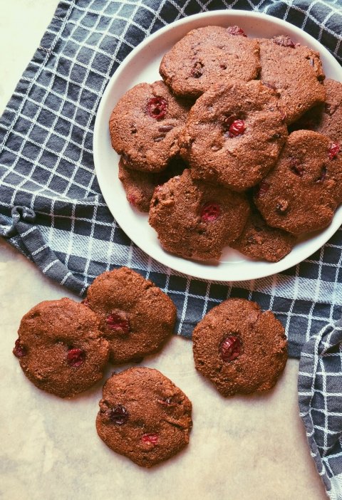 dark chocolate cranberry pecan cookies made with almond flour