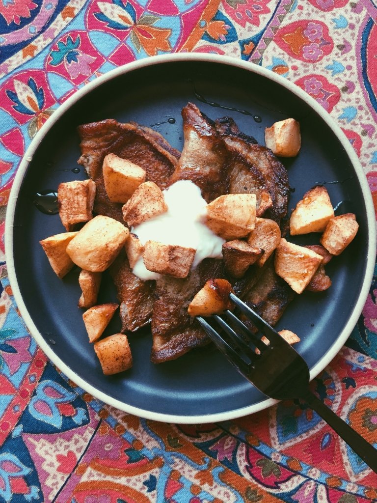 cinnamon chai crepes with baked apples and yogurt (grain free, scd diet)