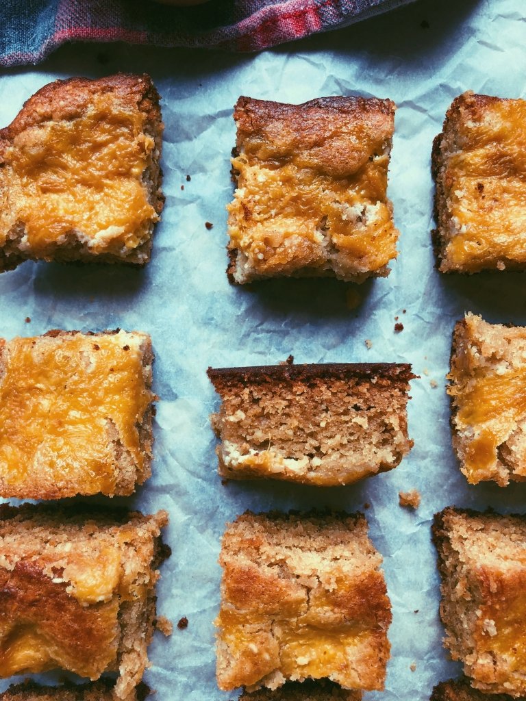 brown butter and tahini peach blondies