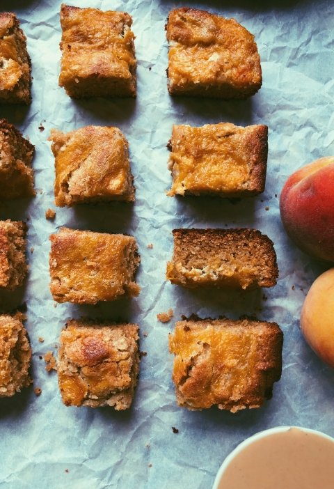 brown butter and tahini peach blondies