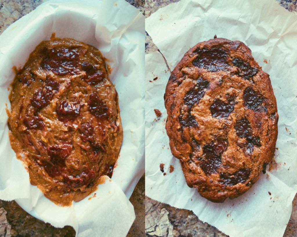 peanut butter & jam blondies 