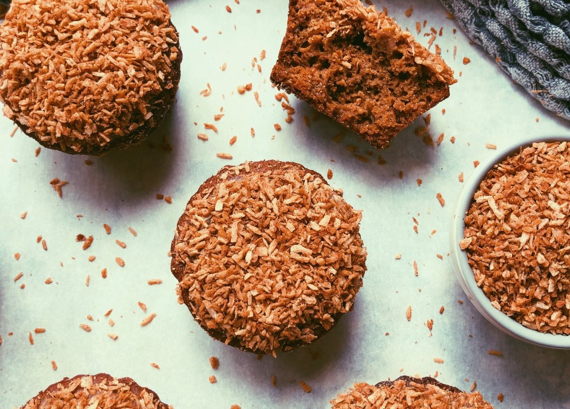 grain free carrot cardamom muffins with toasted coconut
