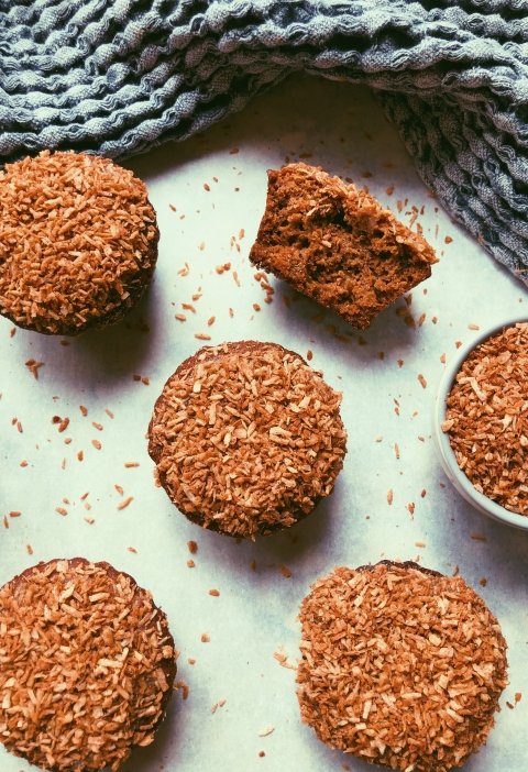 grain free carrot cardamom muffins with toasted coconut