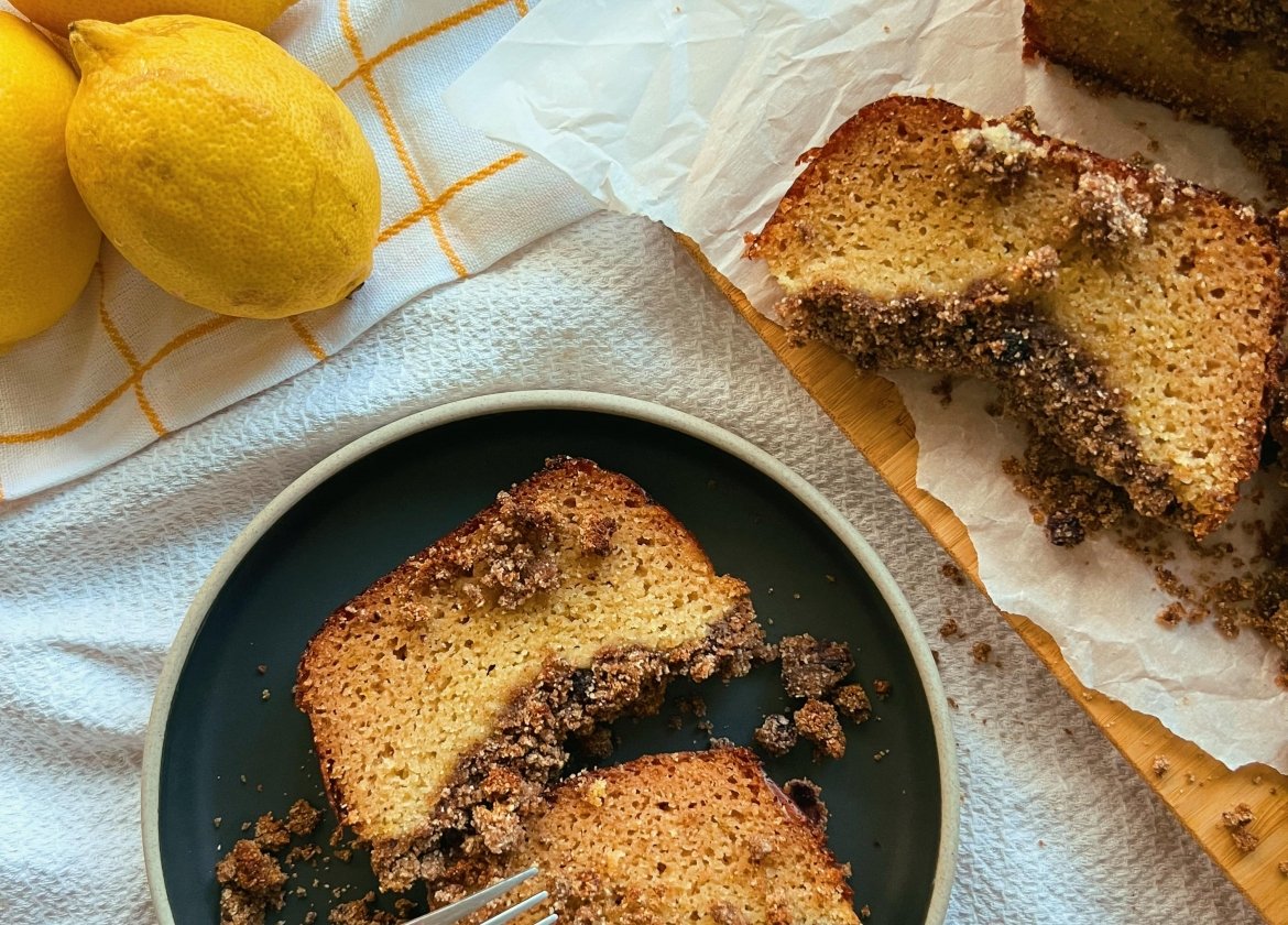 lemon olive oil loaf with blueberry cinnamon streusel (grain free, refined sugar free, scd diet)
