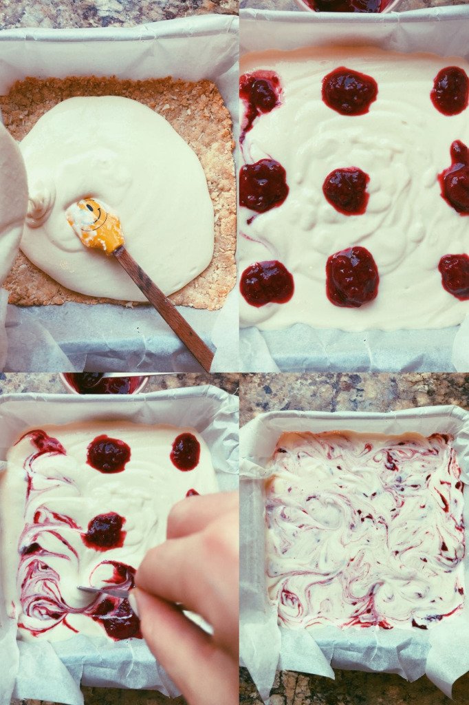 cheesecake raspberry jam swirl bars (grain free, scd diet)