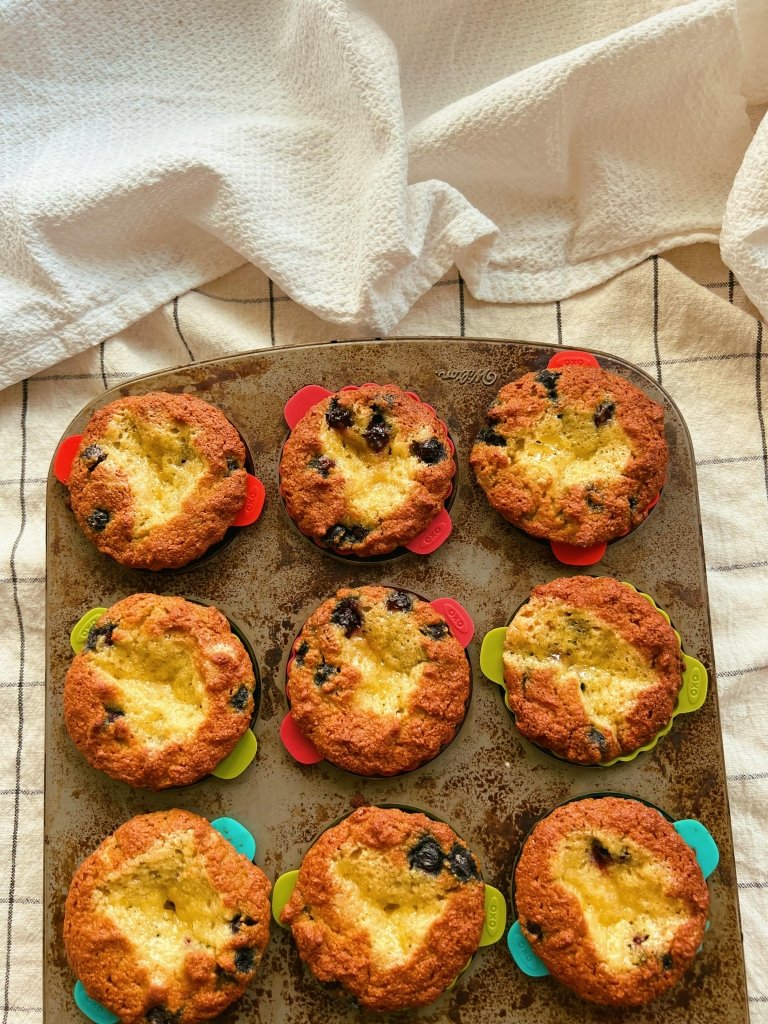 blueberry lemon curd muffins (grain free, refined sugar free)