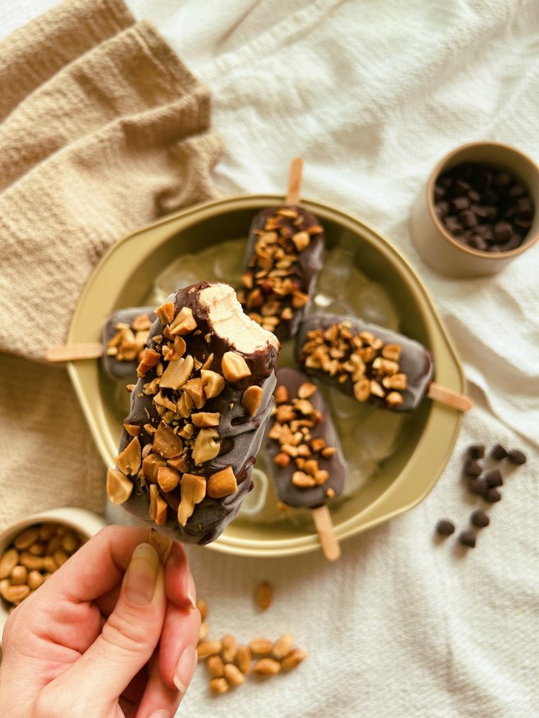 peanut butter chocolate covered ice cream bar (refined sugar free)