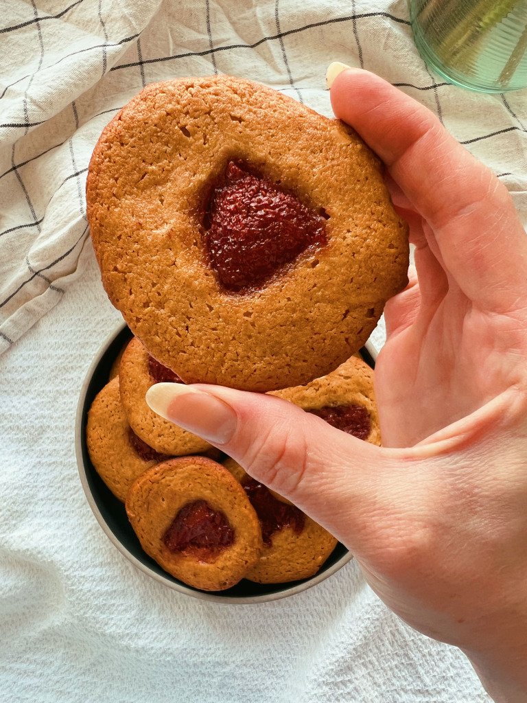 peanut butter & jam cookies (grain free, refined sugar free)