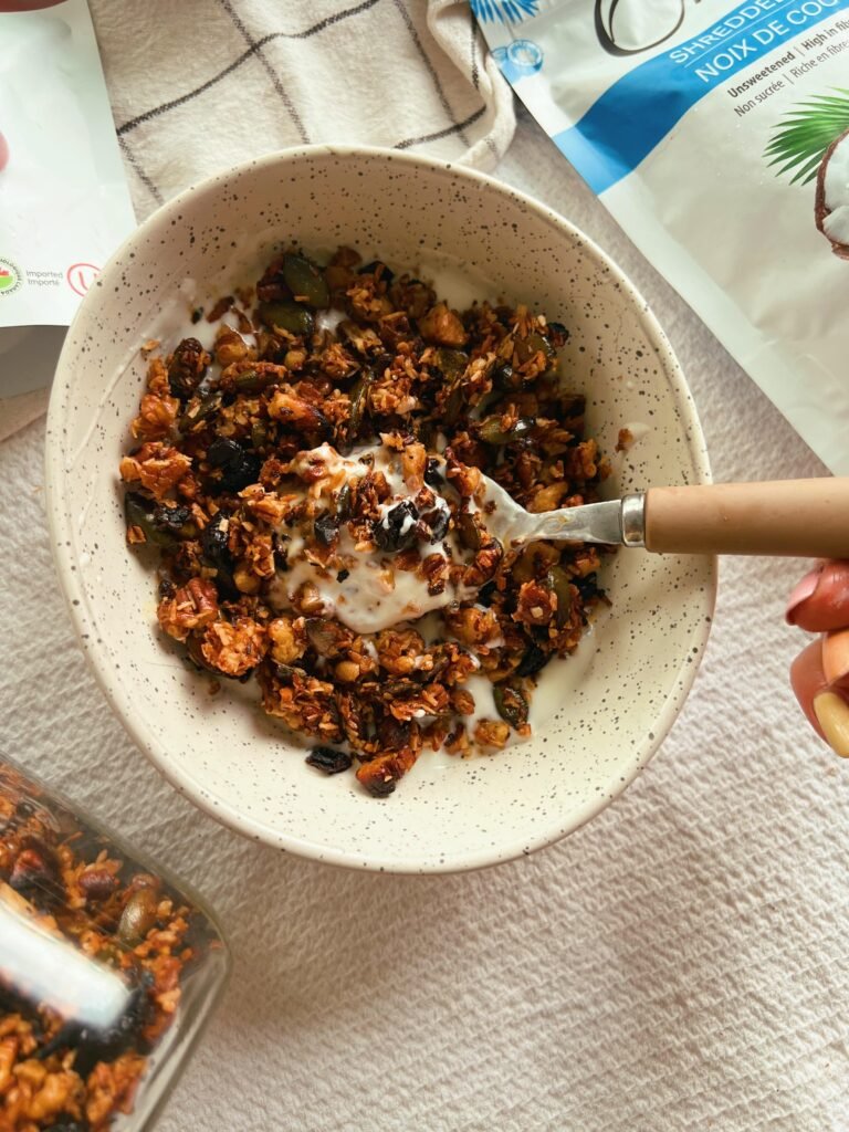 grain free vanilla-scented toasted coconut & cherry granola