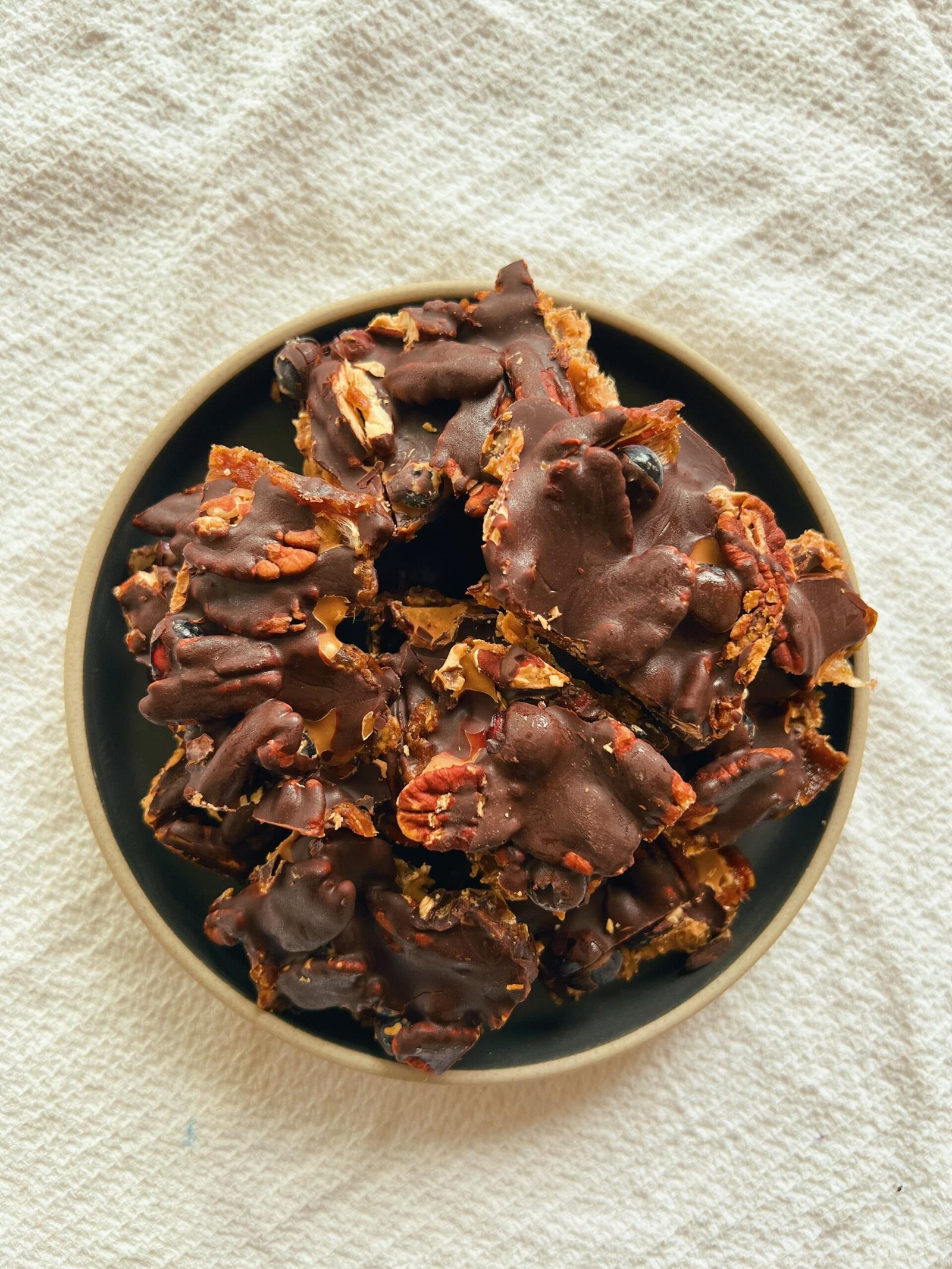 blueberry chocolate pecan date bark